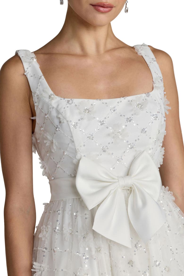 Embellished Tulle Midi Dress with Satin Bow, Alternate, color, Ivory