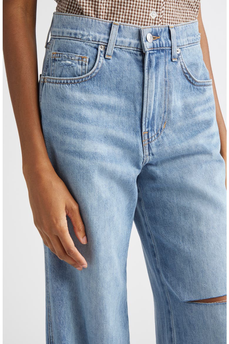 Kasey Ripped Raw Hem Mid Rise Wide Leg Jeans, Alternate, color, BRIGHT LAKESHORE