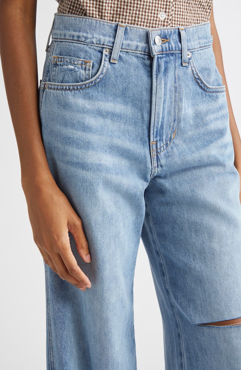Veronica Beard Kasey Ripped Raw Hem Mid Rise Wide Leg Jeans, Alternate, color, Bright Lakeshore