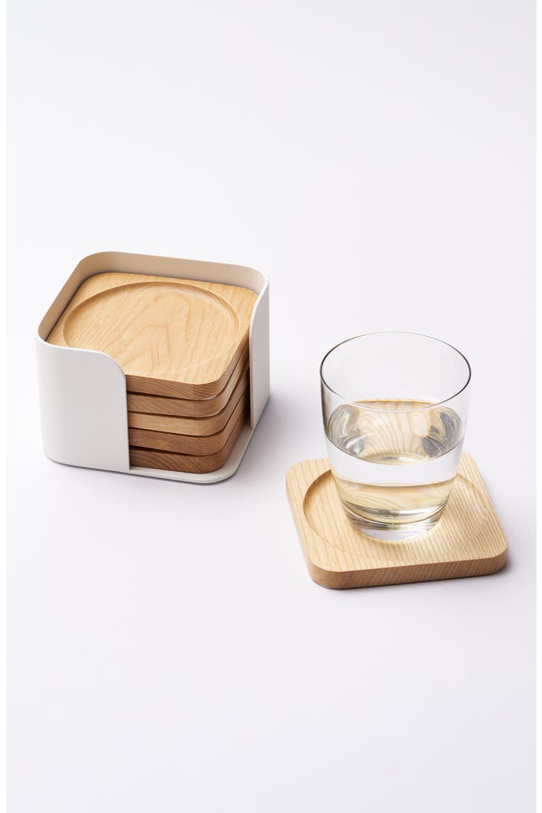 Contour Set of 6 Wood Coasters, Alternate, color, WHITE