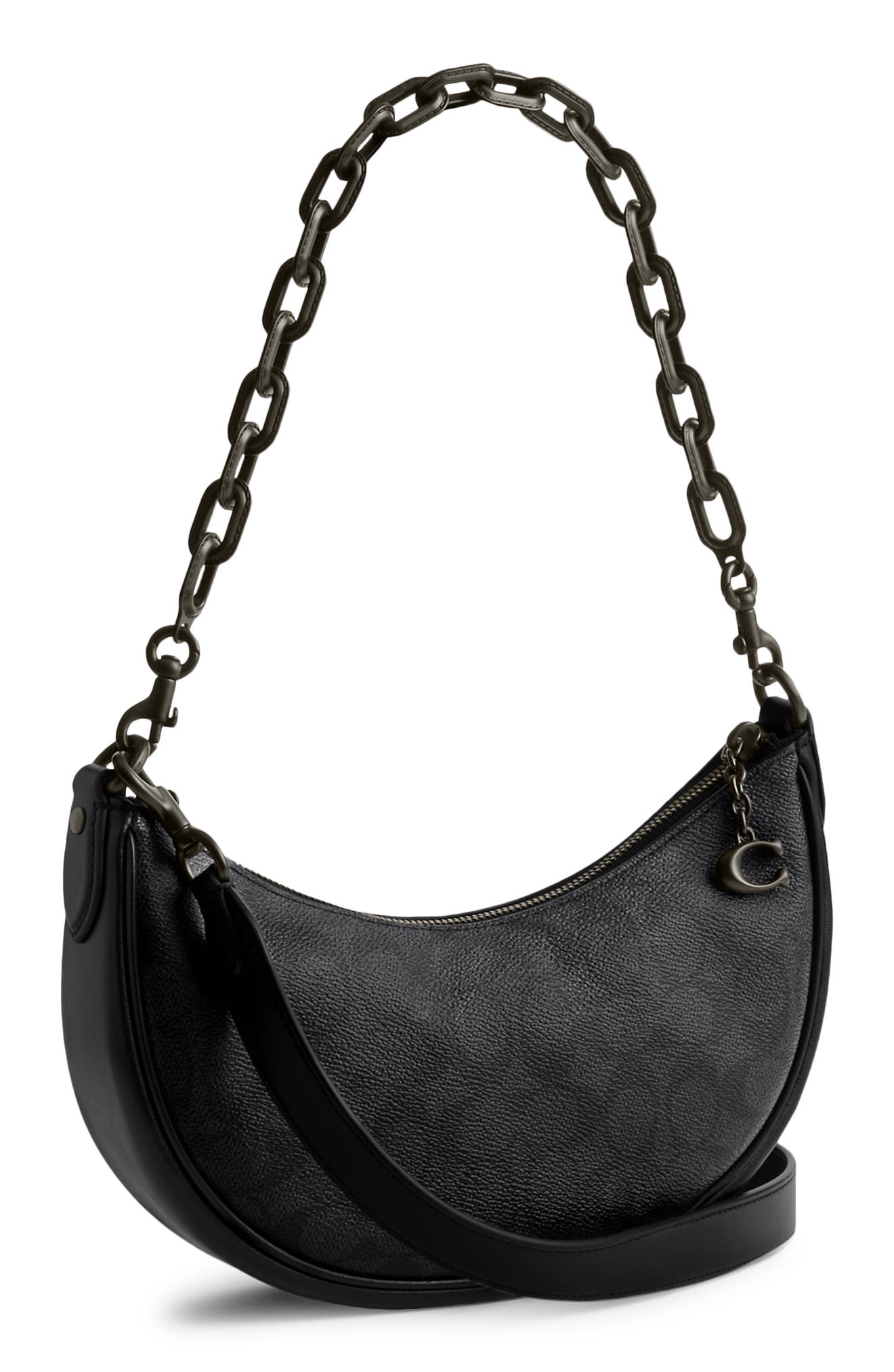 COACH Black Collection Signature Coated Canvas & Leather Shoulder Bag, Alternate, color, 