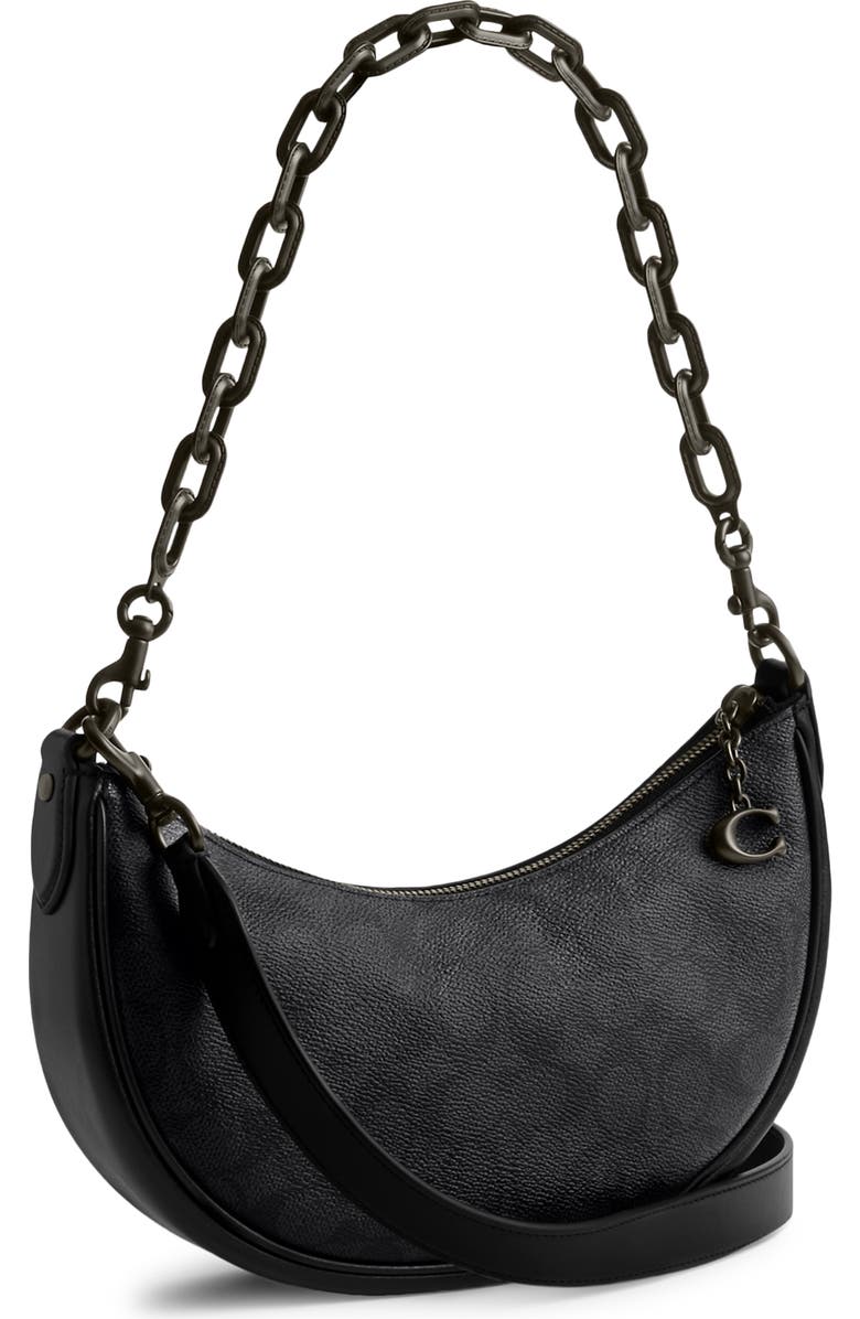 COACH Black Collection Signature Coated Canvas & Leather Shoulder Bag, Alternate, color,