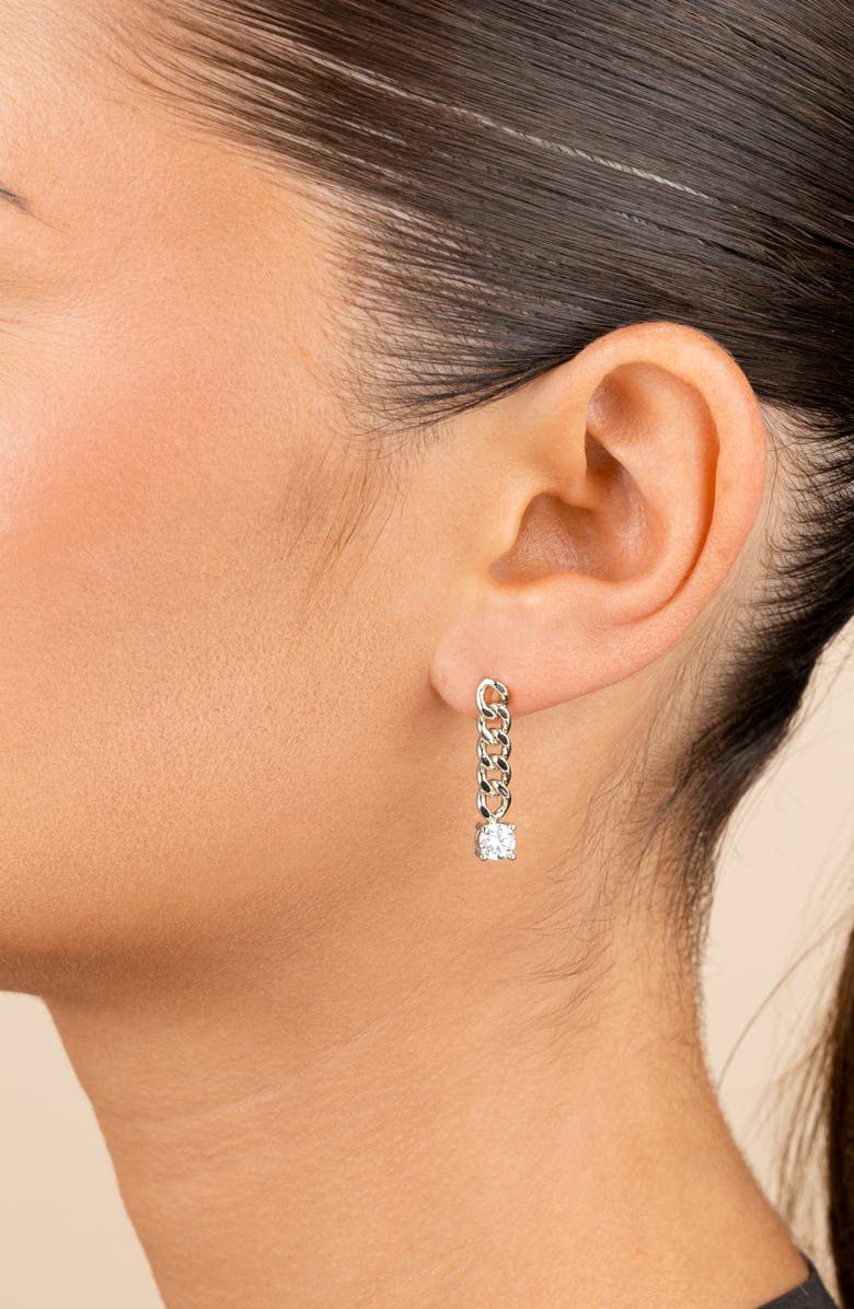 Sterling Forever Phoebe Cubic Zirconia Chain Link Drop Earrings, Alternate, color, Silver