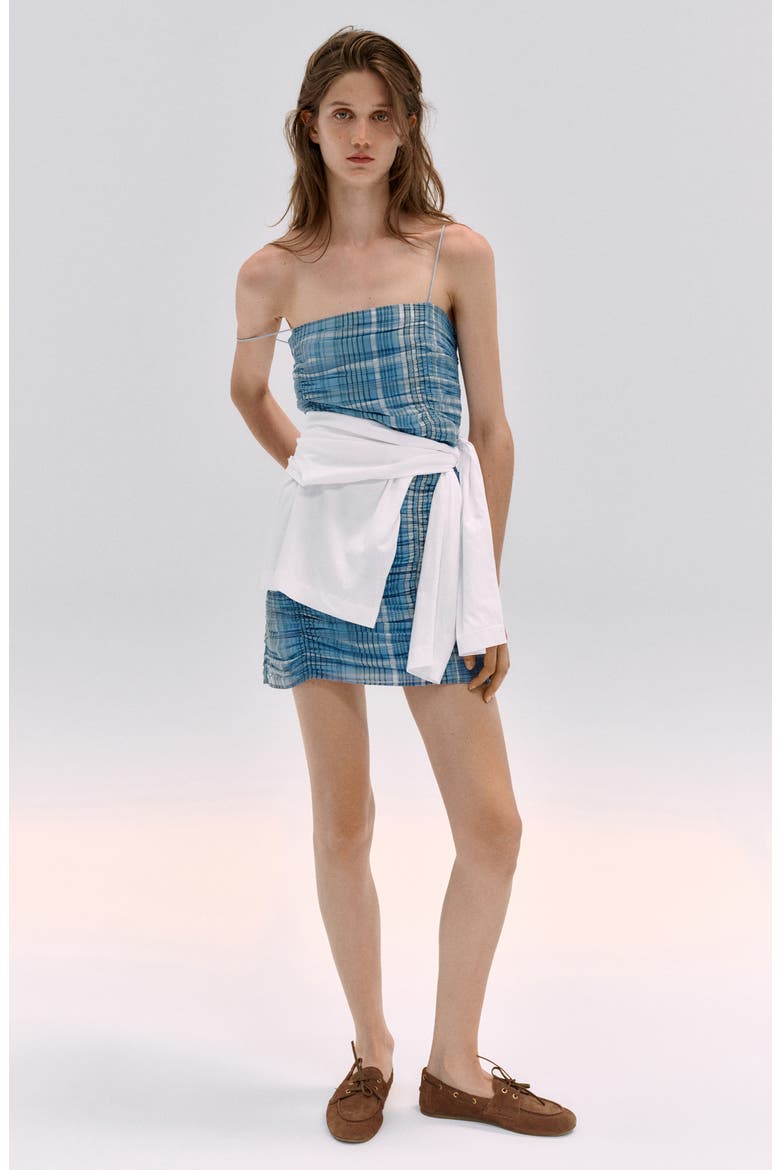 Ruched Plaid Minidress, Alternate, color, BLUE