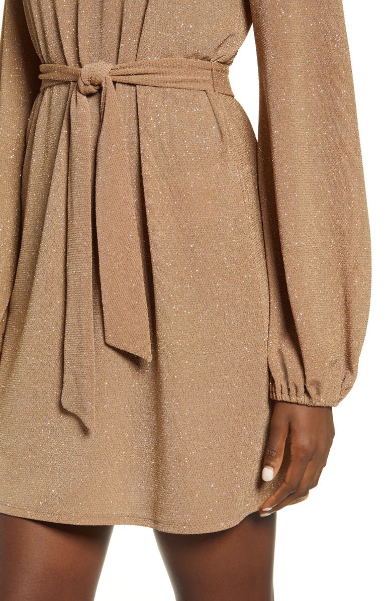 Leith Sparkle Tie Waist Long Sleeve Dress, Alternate, color,