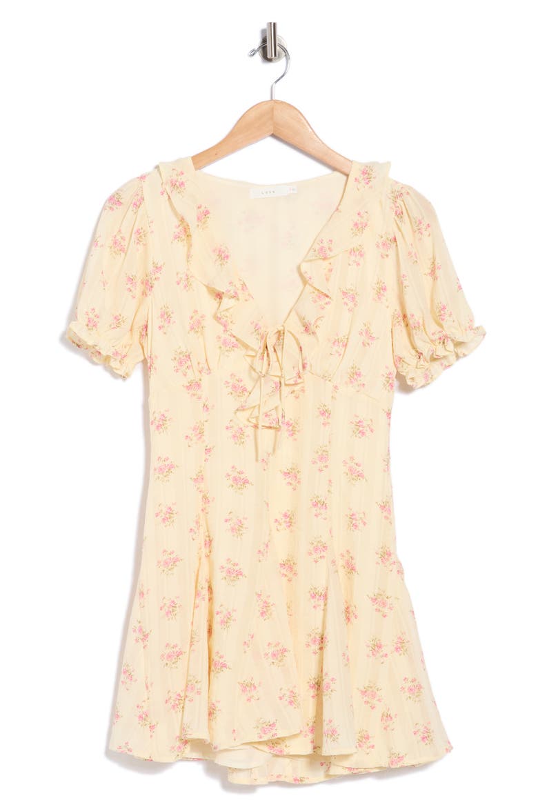 Ruffled Puff Sleeve Fit and Flare Minidress, Alternate, color, LIGHT YELLOW PINK