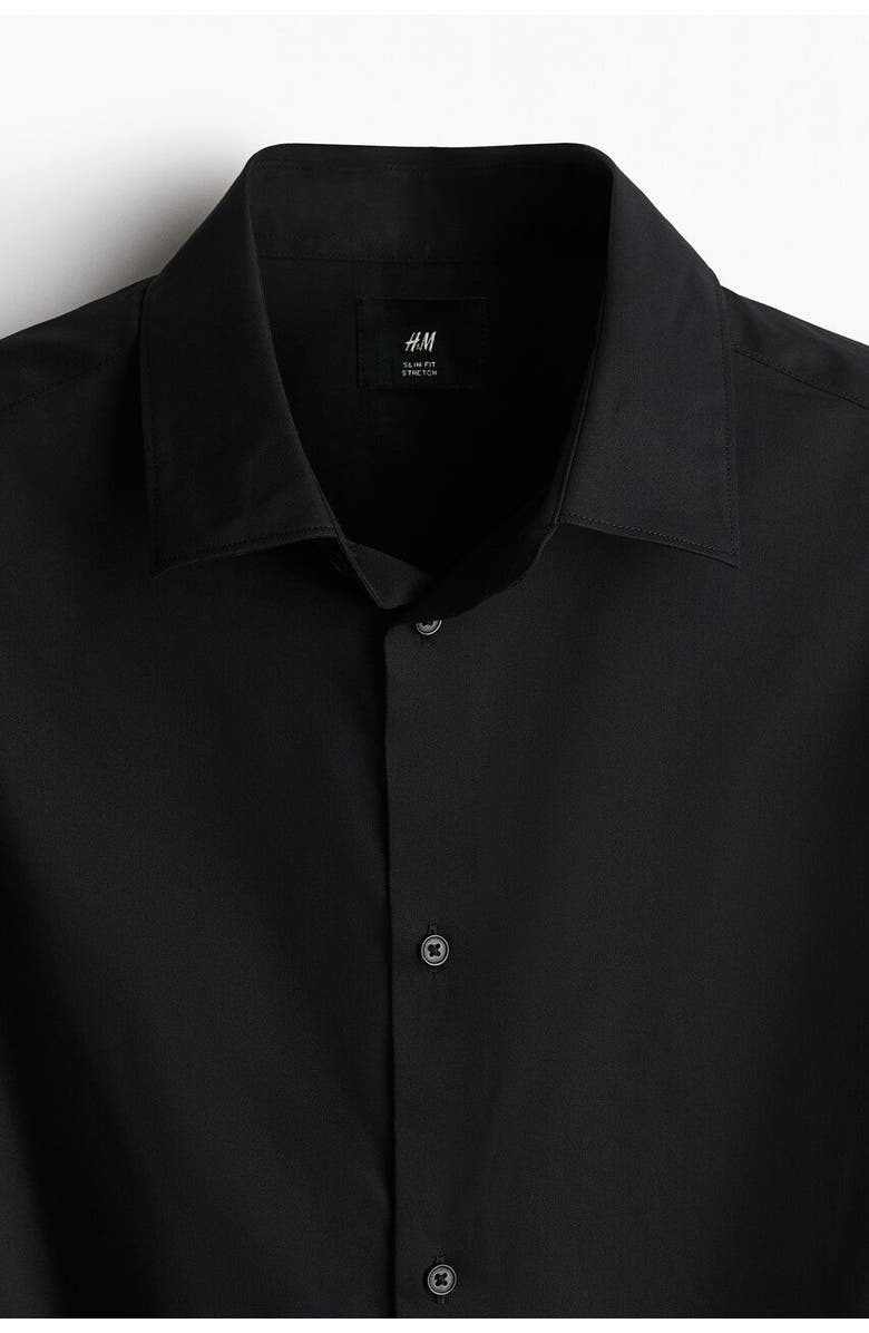 H&M Slim Fit Stretch Shirt, Alternate, color, Black