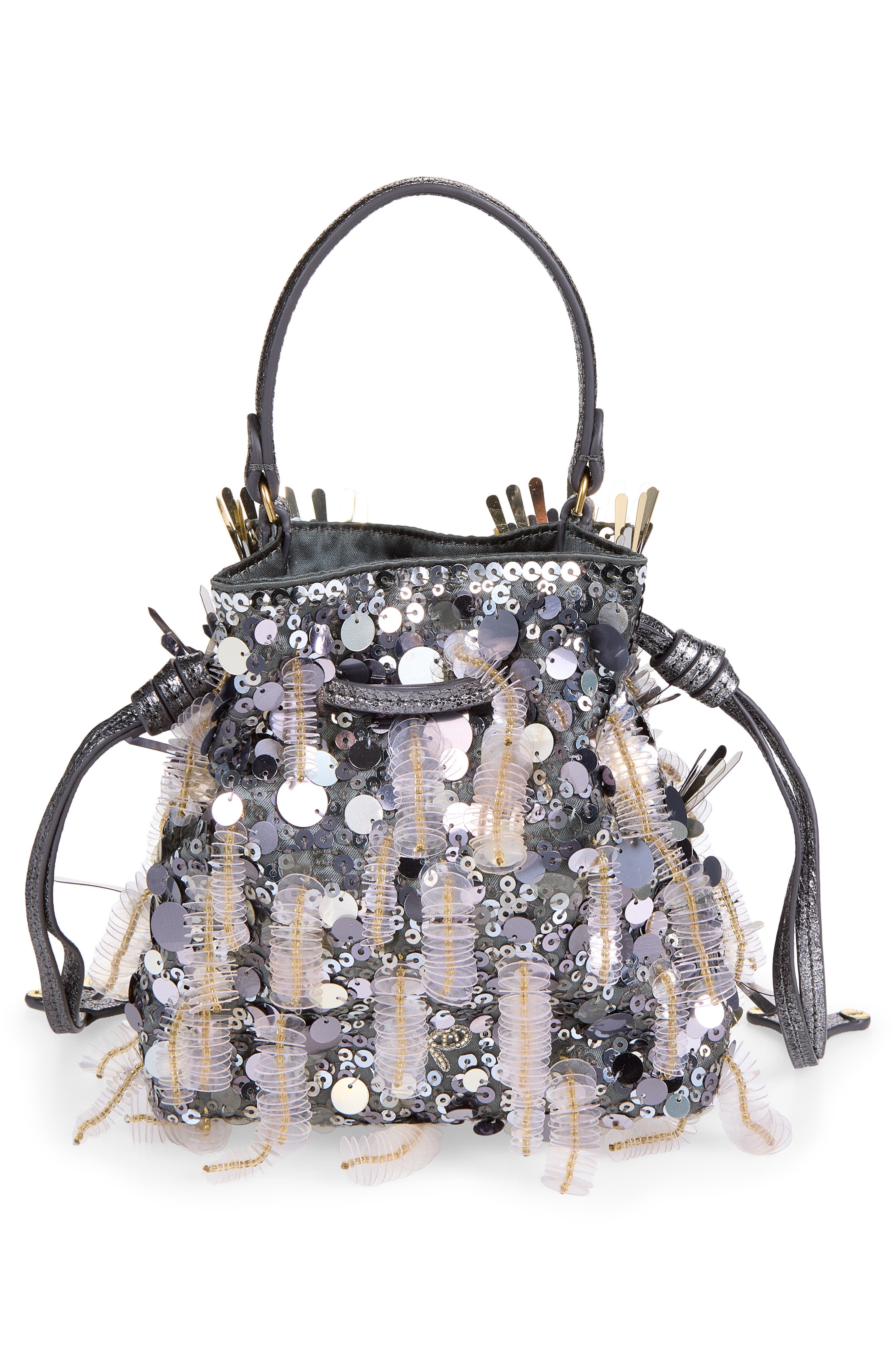 Creature Embellished Suede Crossbody Bag, Alternate, color, ANTHRACITE