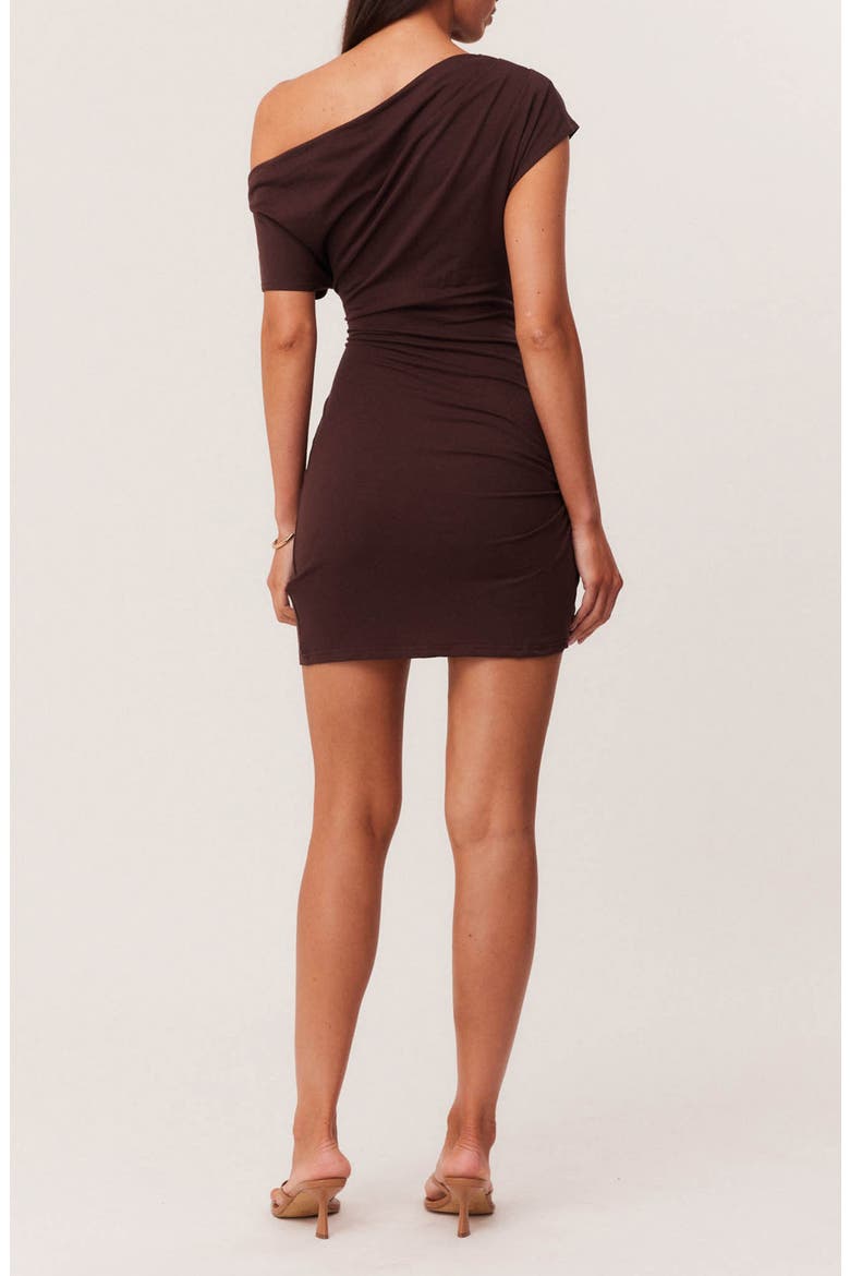 Livaire Pleated One Shoulder Minidress, Alternate, color, CHOCOLATE