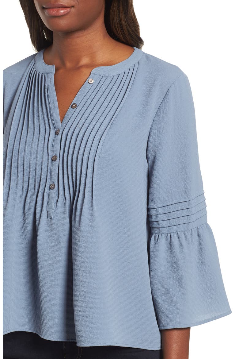 Ruffle Sleeve Pintuck Blouse, Alternate, color, BLUE CHINTZ