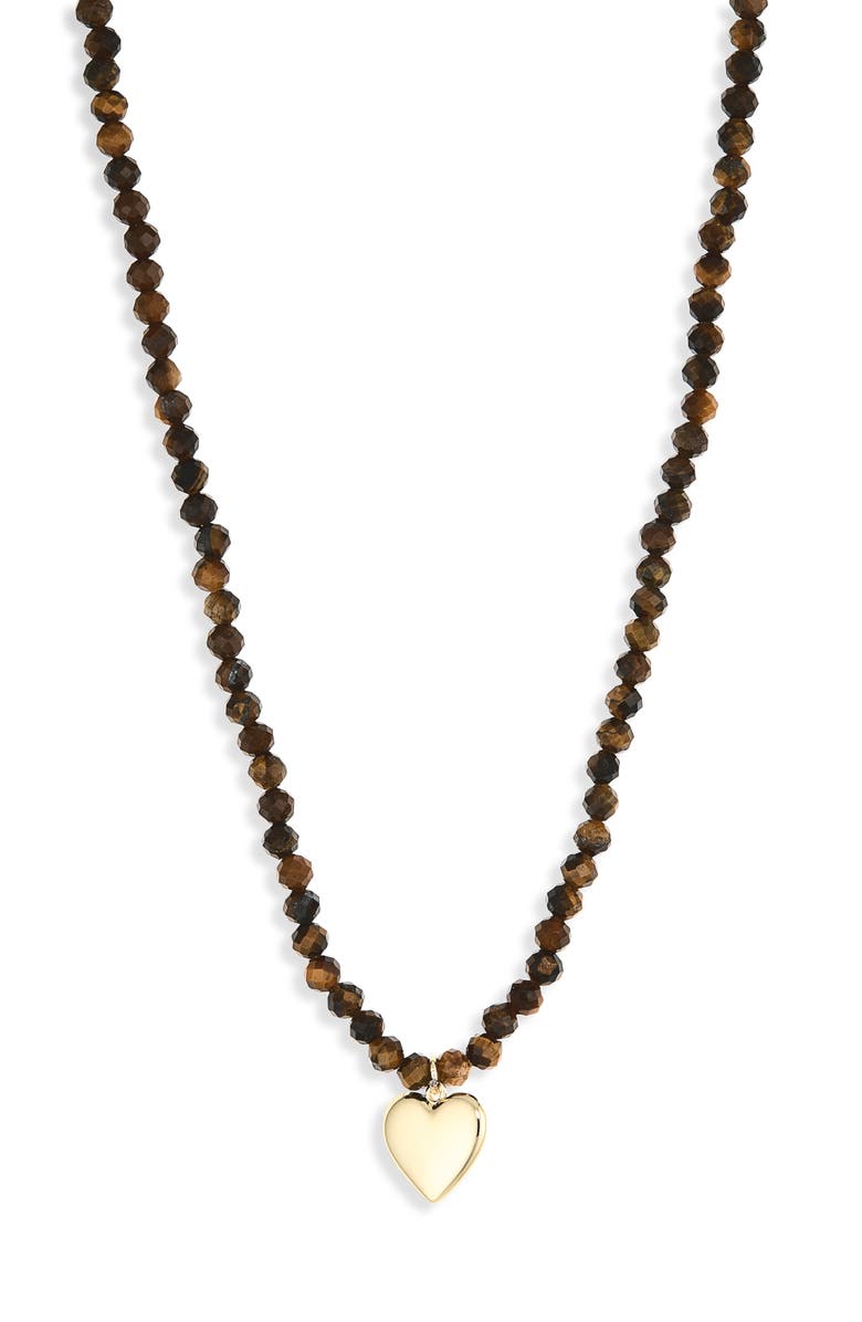 ARGENTO VIVO Tiger's Eye Heart Necklace, Main, color, Gold