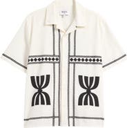 Wax London Didcot Embroidered Short Sleeve Cotton & Linen Button-Up Shirt