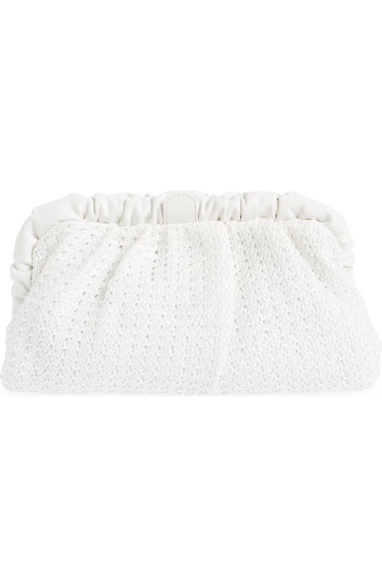 Olga Berg Amalia Pleated Woven Straw Clutch, Main, color, White