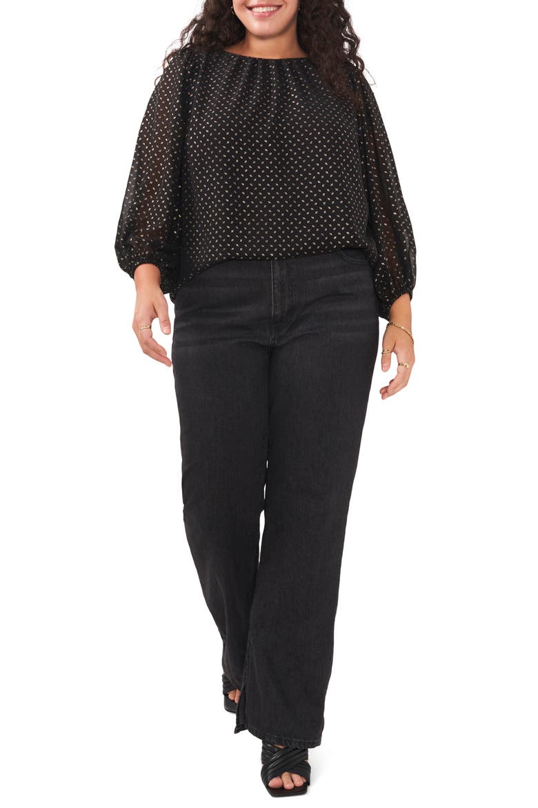 Dot Print Balloon Sleeve Blouse, Alternate, color, RICH BLACK