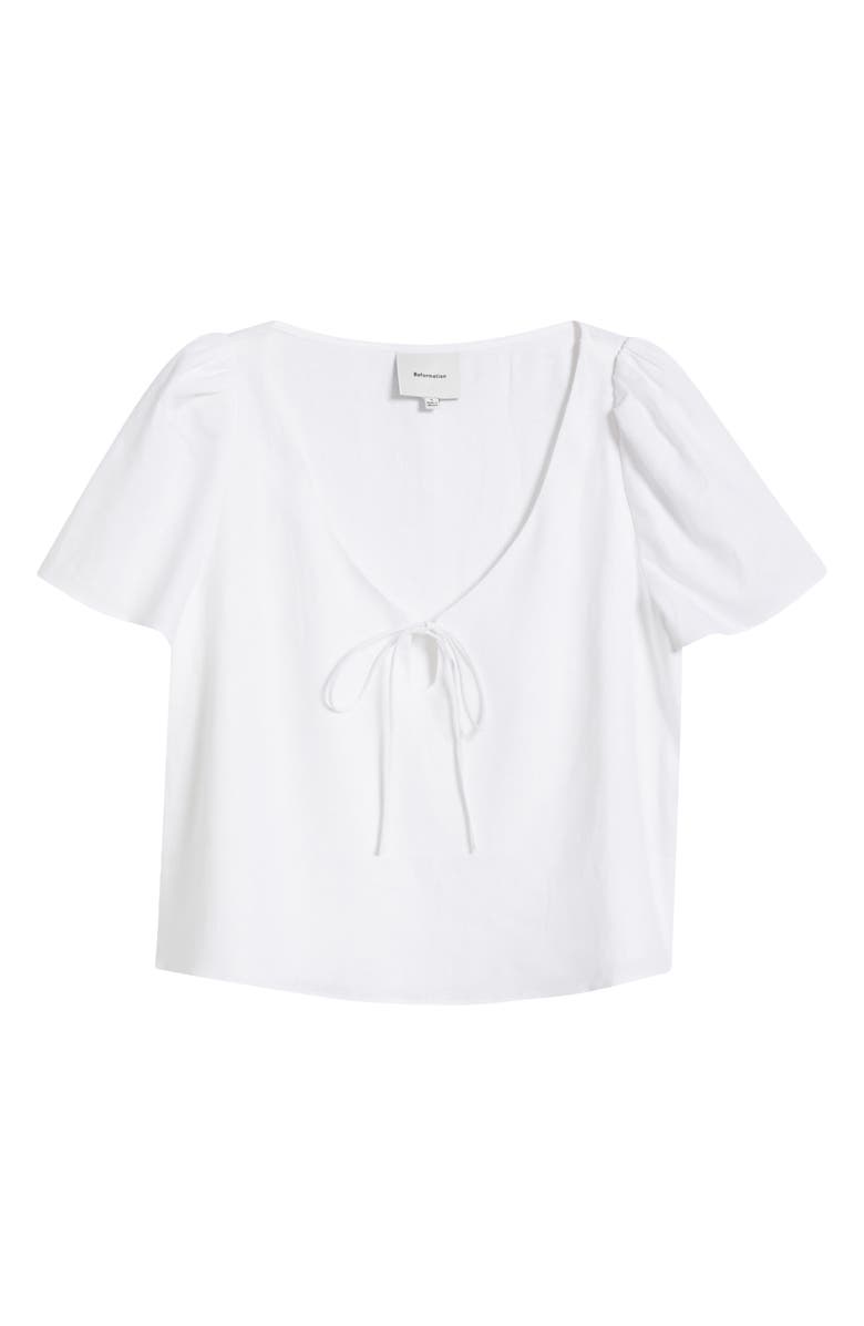 Reformation Mayla Tie Keyhole Linen Top, Alternate, color, White