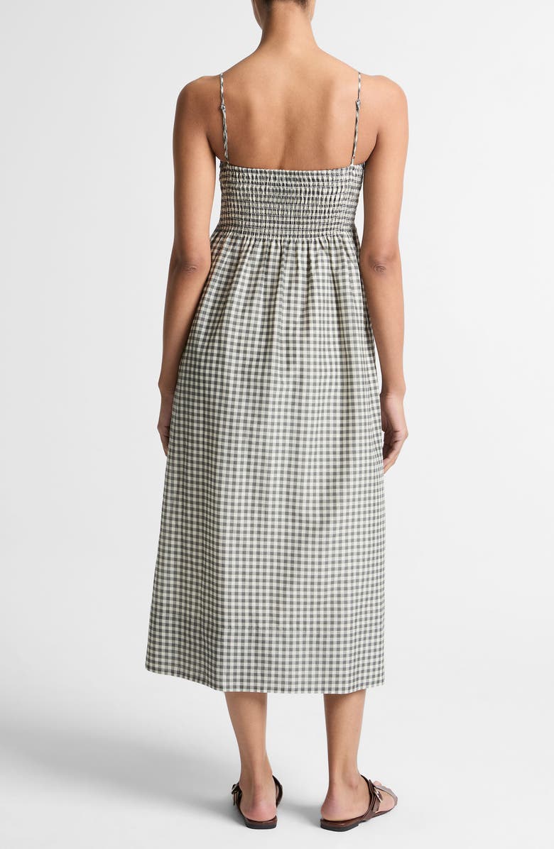 Vince Gingham Smocked Bodice Midi Sundress, Alternate, color, Off White/ Smoke