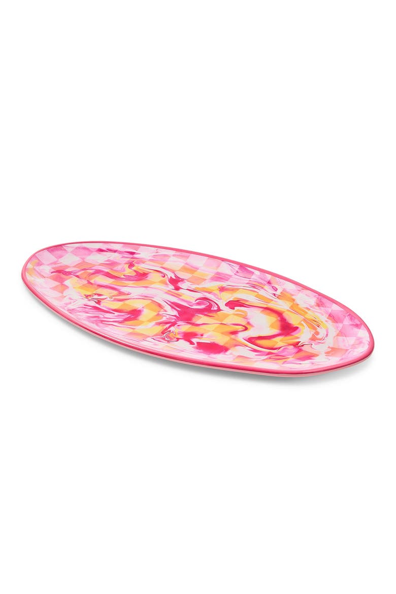 Pink Marble Check Melamine Oval Platter, Main, color, PINK