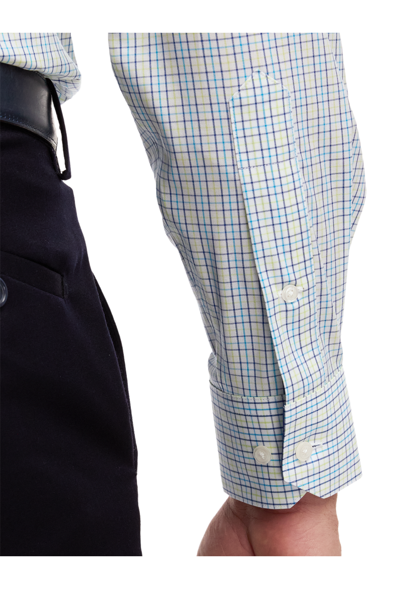Cotton Spandex Point Collar Poplin Slim Contrast Trim Button Cuff Long Sleeve, Alternate, color, Blue Multi