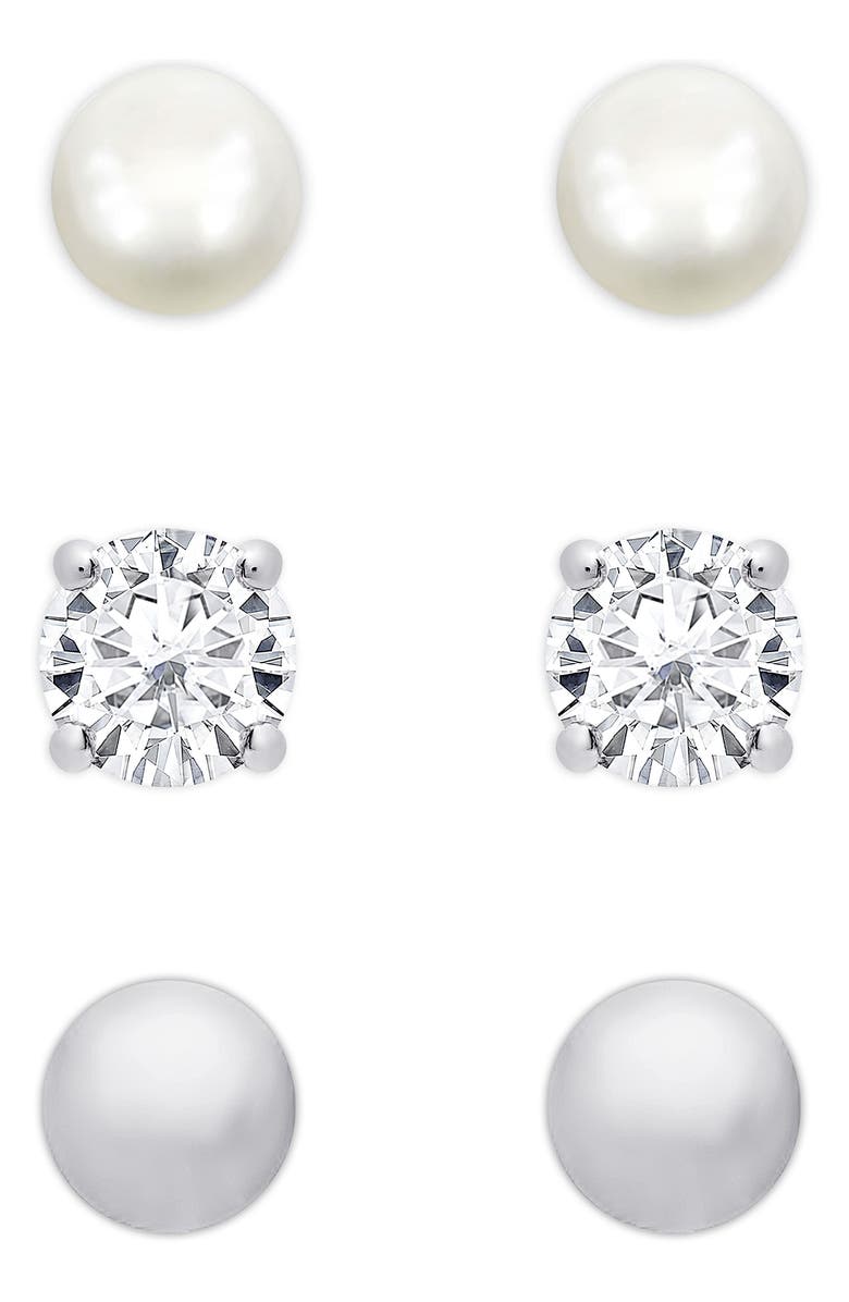 Lily Nily 3-Pair Stud Earrings, Main, color, Silver