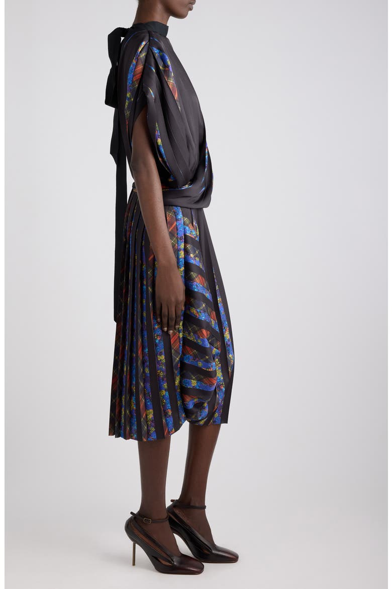 Duneggio Print Satin Plissé One-Shoulder Midi Dress, Alternate, color, DESSIN B