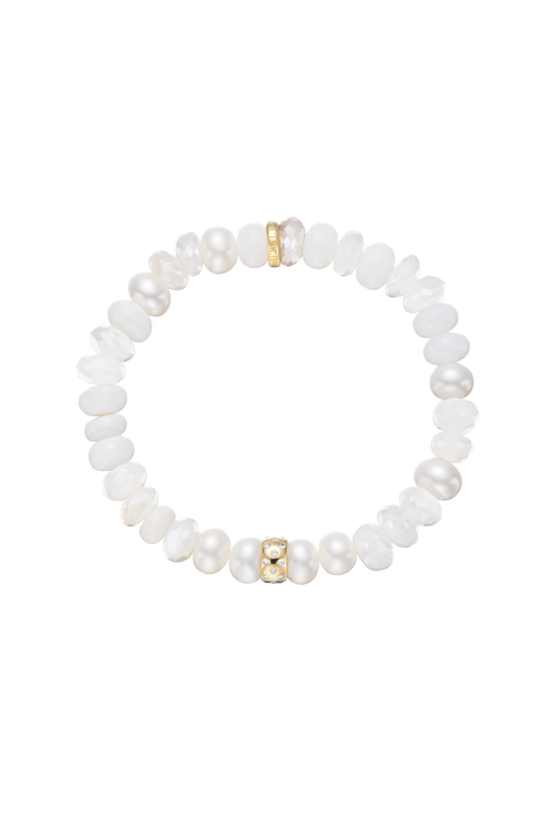 Sheryl Lowe White Mix Bracelet With Scattered Diamond Rondelle In Metallic