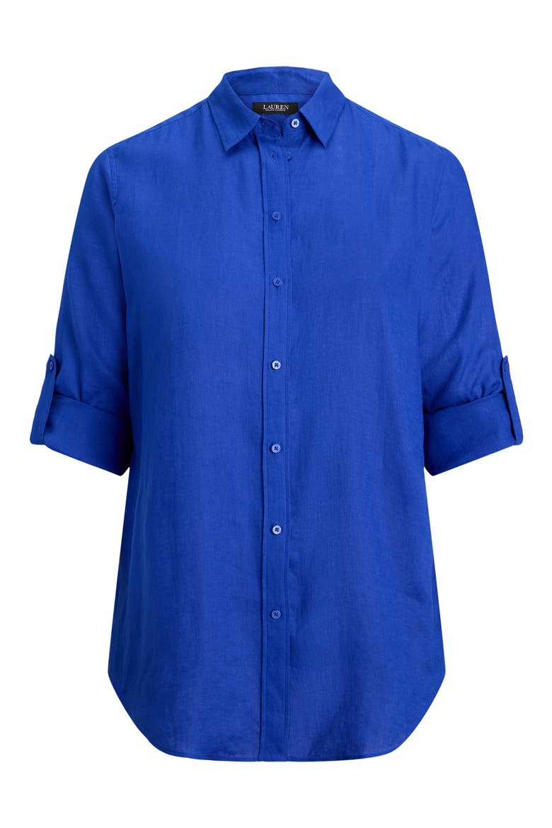 Linen Button-Up Shirt, Alternate, color, CRUISE ROYAL