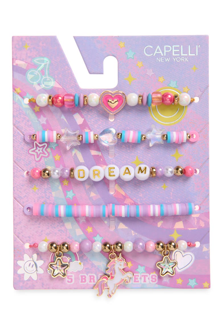 Kids' Set of 5 Dream Horse Stretch Bracelets, Main, color, MULTI