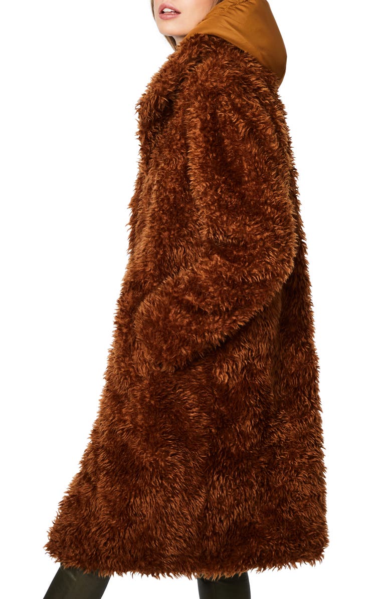 Bernardo Shaggy Faux Fur Coat with Removable Hooded Insert, Alternate, color,