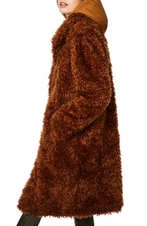 Bernardo Shaggy Faux Fur Coat With Removable Hooded Insert In Brown