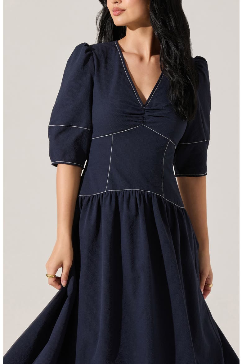 Samarra Topstitch Midi Dress, Alternate, color, NAVY