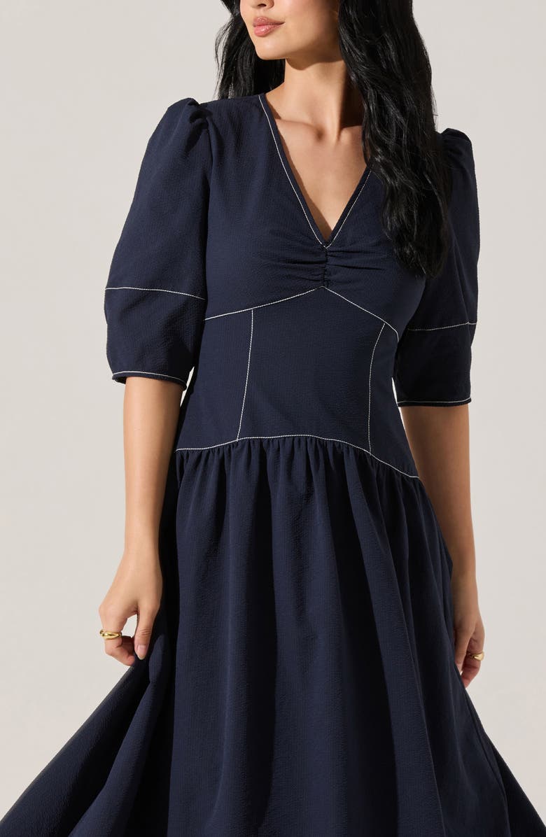 ASTR the Label Samarra Topstitch Midi Dress, Alternate, color, Navy