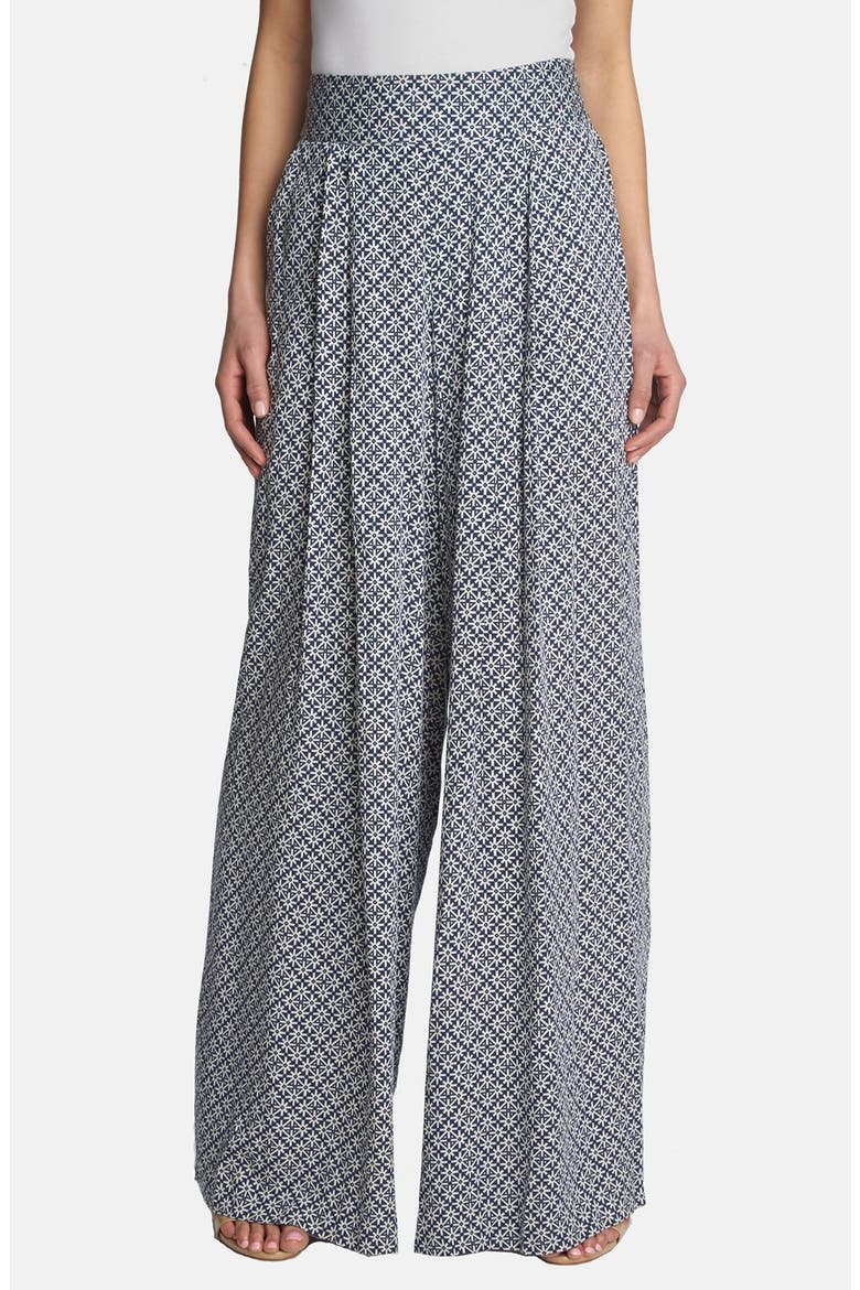 High Rise Wide Leg Print Trousers, Main, color, MARINA NAVY