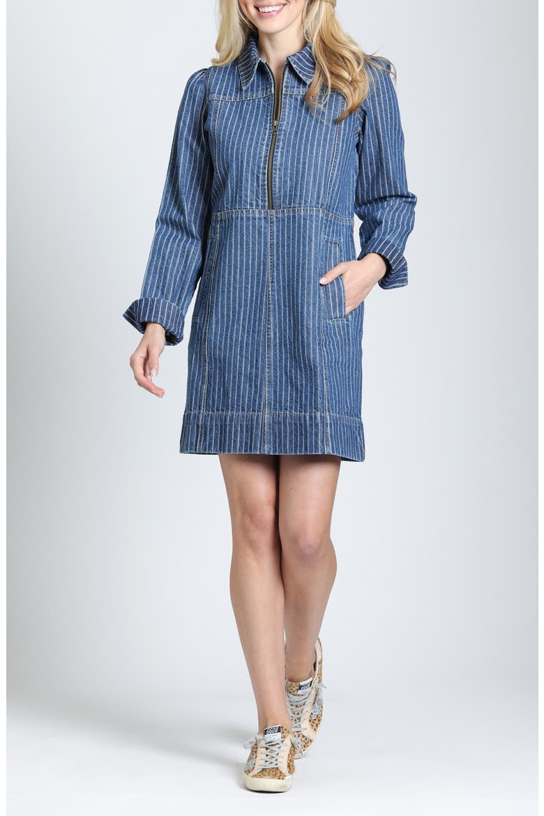 The True Indigo Striped Denim Shift Dress, Main, color, RIVER INDIGO