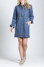 APNY The True Indigo Striped Denim Shift Dress