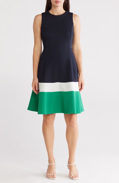 Colorblock Sleeveless Fit & Flare Dress