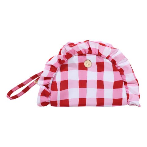Picnic-Core Red and White Gingham Ruffled Clutch - 8.25x5.25 Inch Check Print Pouch with Ruffle Trim and Poly Lining for Parties and Gifting