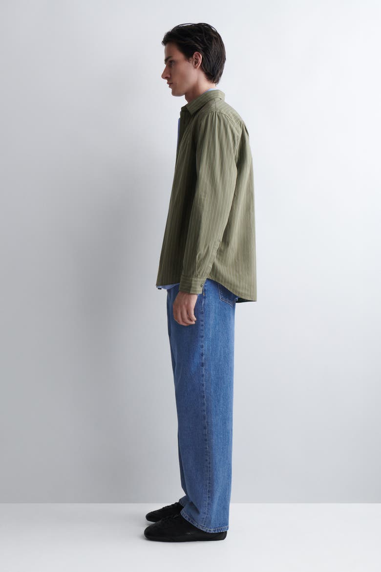 Relaxed Pima Cotton Poplin Shirt, Alternate, color, KHAKI / STRIPED