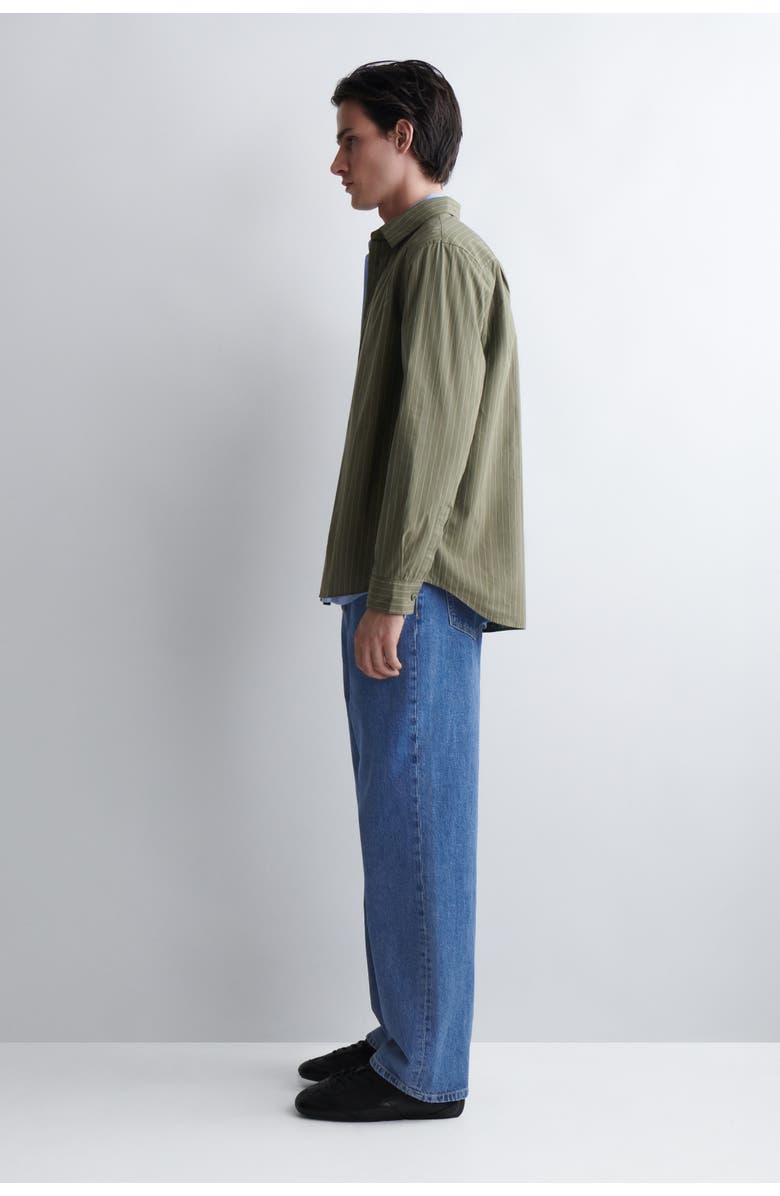 COS Relaxed Pima Cotton Poplin Shirt, Alternate, color, Khaki / Striped