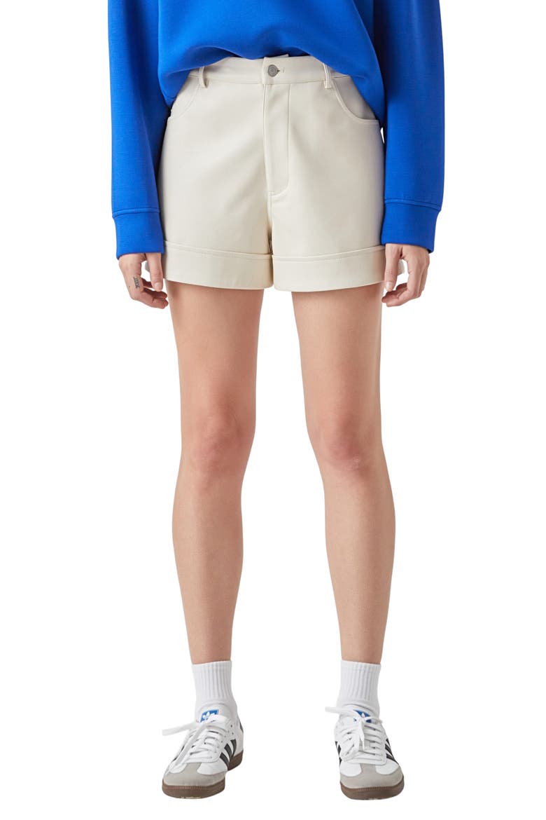 High Waist Faux Leather Shorts, Main, color, CREAM