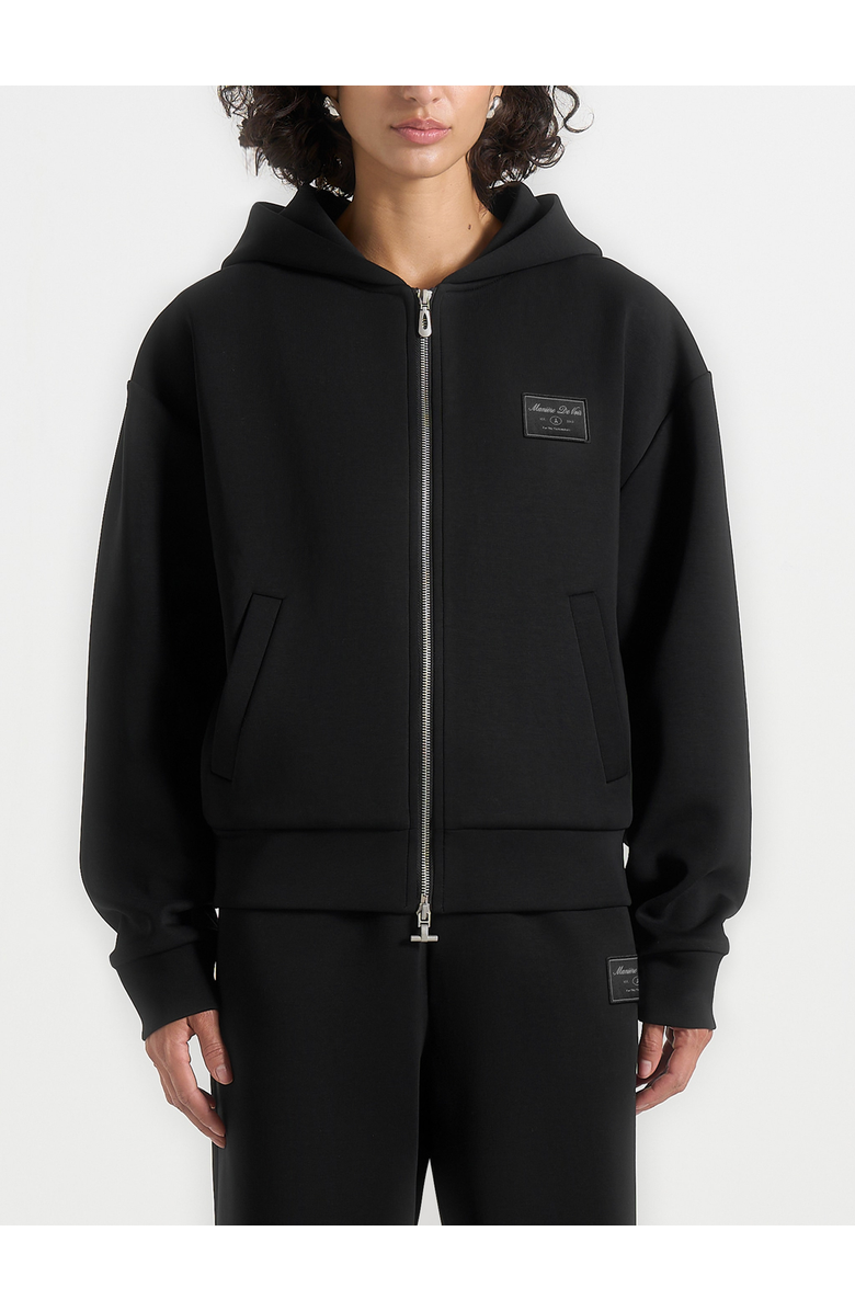 Manière De Voir Ray Unisex Neoprene Cropped Zip Hoodie, Main, color, Black