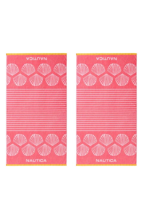 Set of 2 Cotton Blend Terry Beach Towels