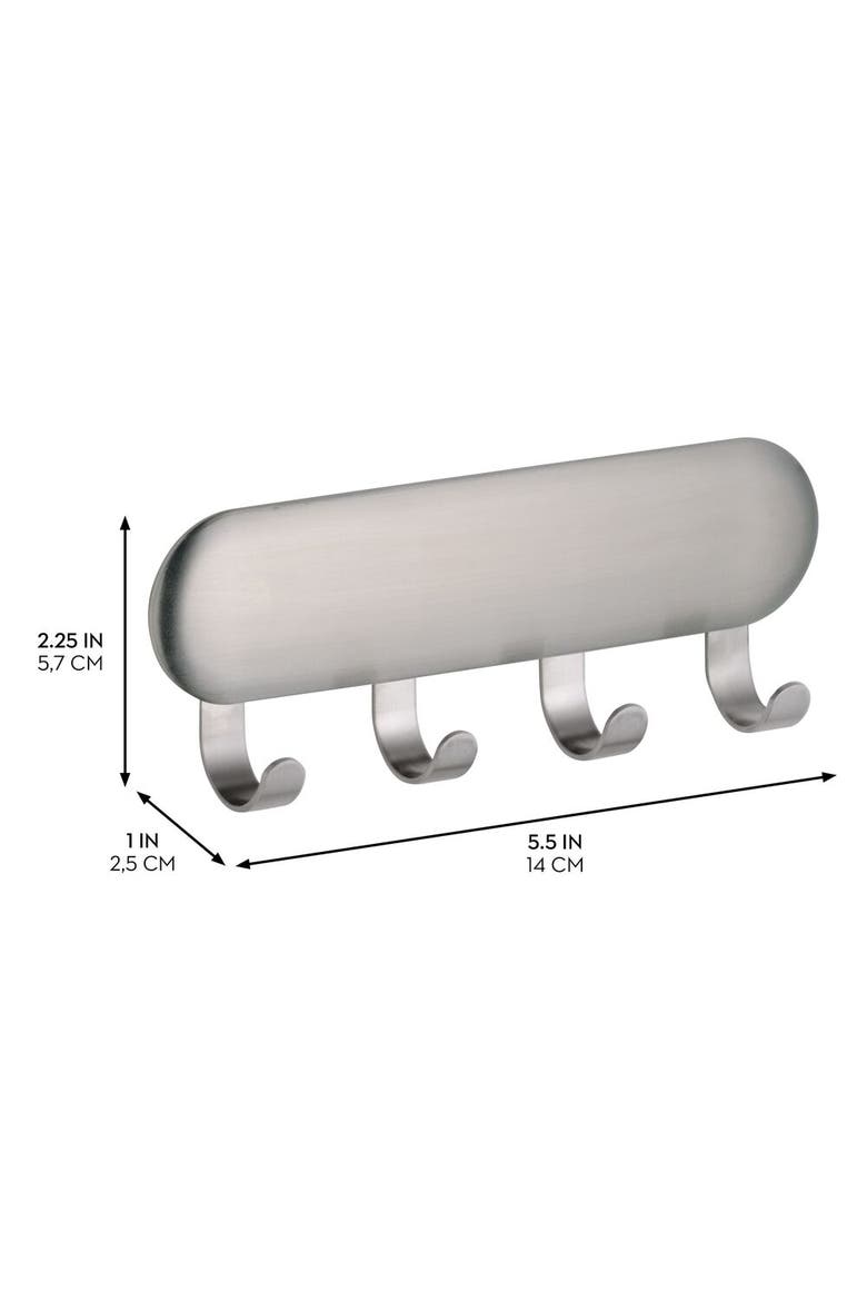 Self-Adhesive Key Rack with 4 Hooks - Set of 4 - Brushed, Alternate, color, Brushed SS