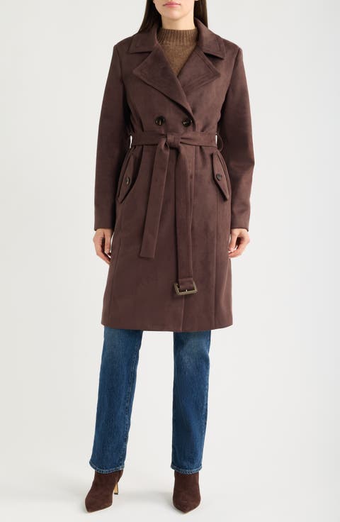 Belted Faux Suede Trench Coat