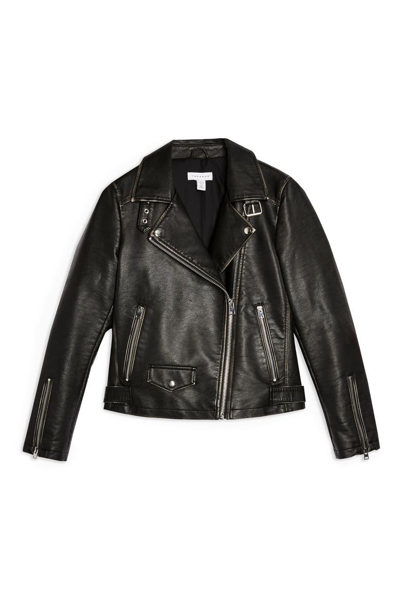 Lucky Faux Leather Biker Jacket, Alternate, color, BLACK
