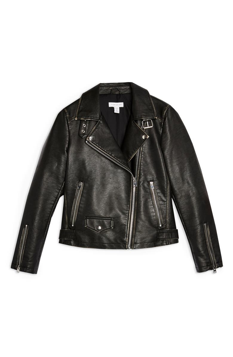 Topshop Lucky Faux Leather Biker Jacket, Alternate, color,