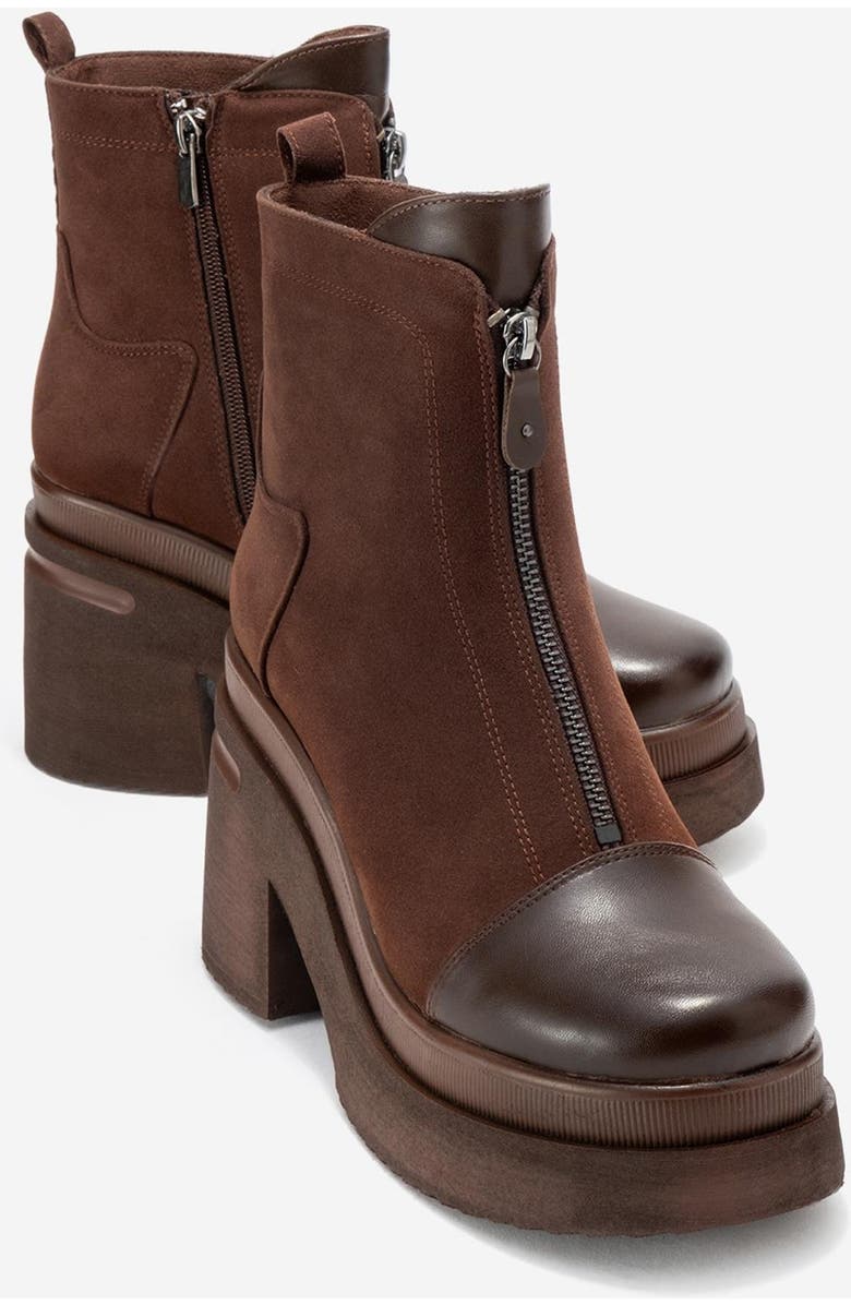 Prologue Shoes Ardenne Platform Zip Boot, Main, color, Brown Suede Faux Leather