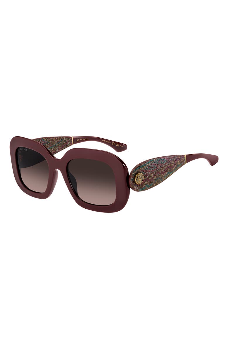 Etro 52mm Gradient Rectangular Sunglasses, Alternate, color, Burgundy/ Brown