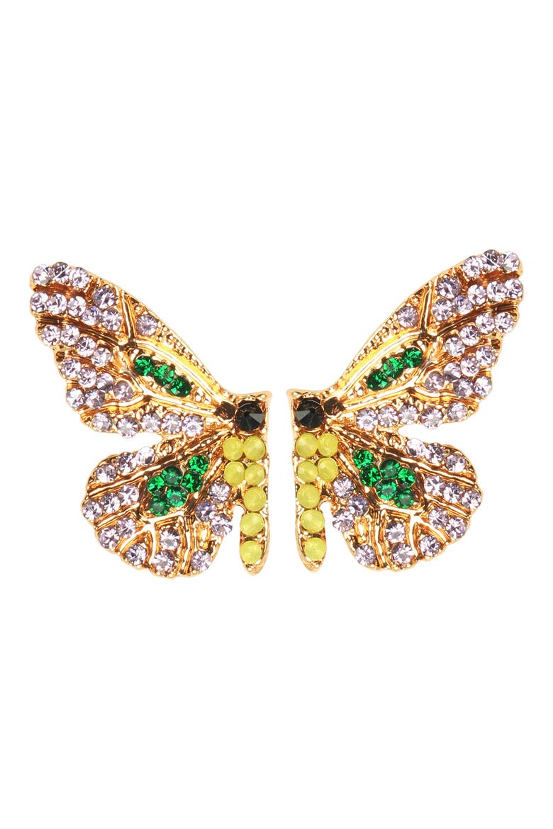 Flutter Pave Crystal Butterfly Earrings, Main, color, GOLD