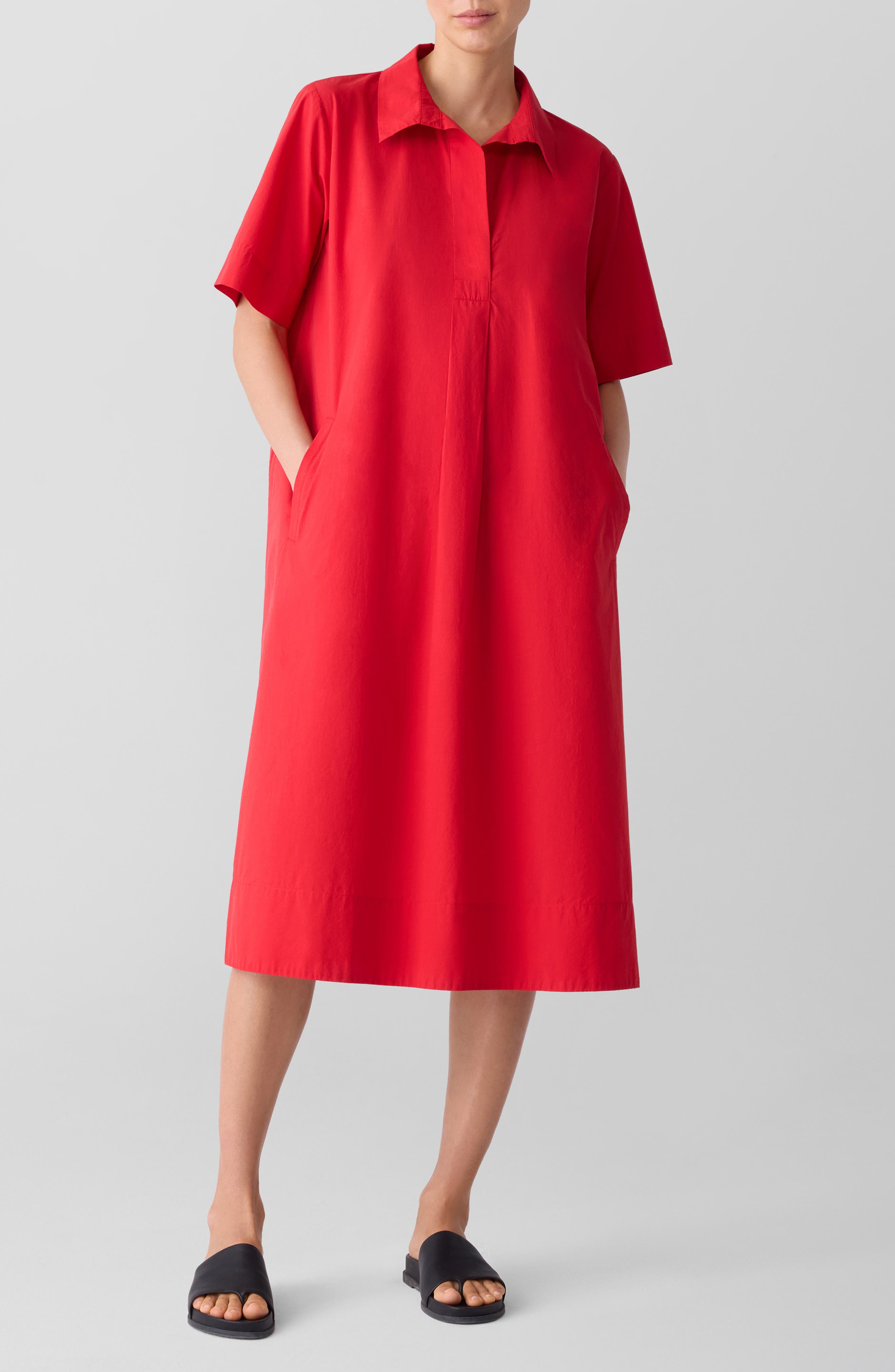 Eileen Fisher Classic Organic Cotton Poplin Midi Shirtdress