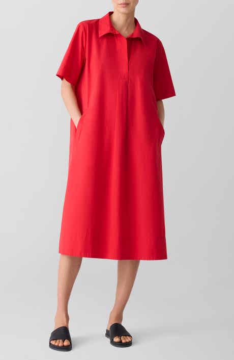 Eileen Fisher Classic Organic Cotton Poplin Midi Shirtdress